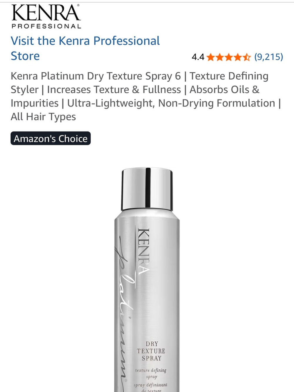 Kenra Platinum Dry Texture Spray 6 — Silver Volume & Texture Spray for Women